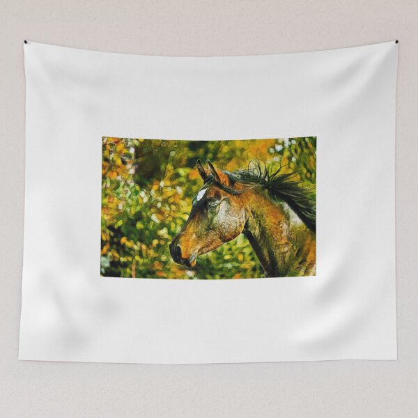 Item preview, Colorful portrait of a thoroughbred horse in brown and green designed and sold by NickoPrints.