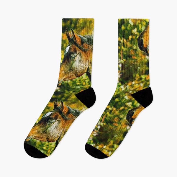 Item preview, Colorful portrait of a thoroughbred horse in brown and green designed and sold by NickoPrints.