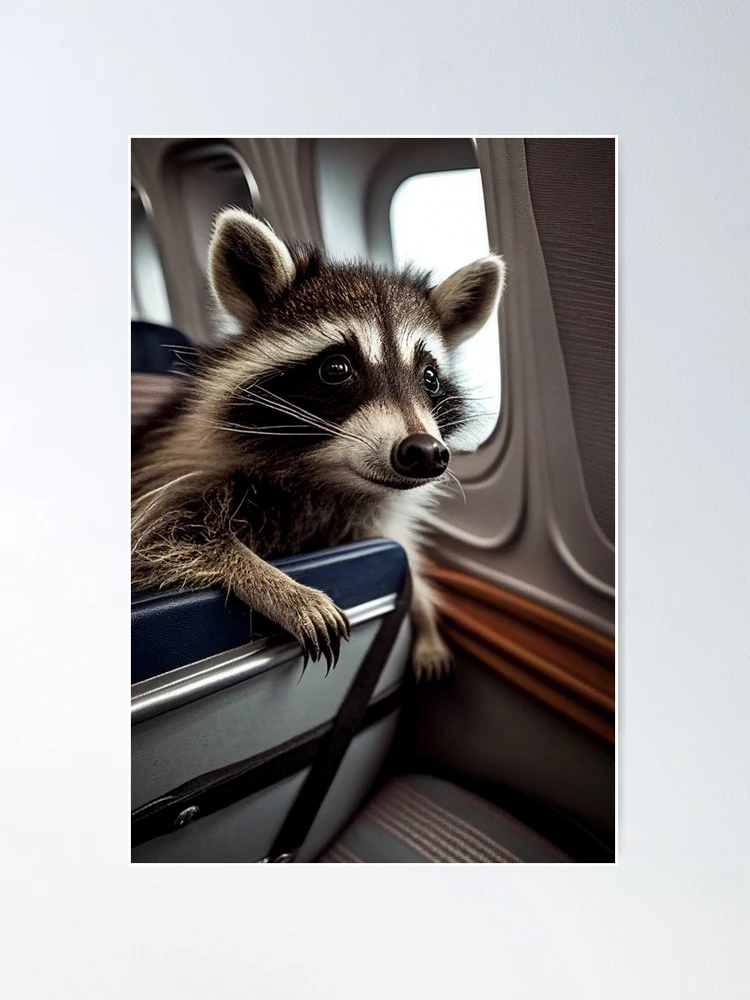 Friendly Raccoon Travelling on an Airplane, AI Generated
