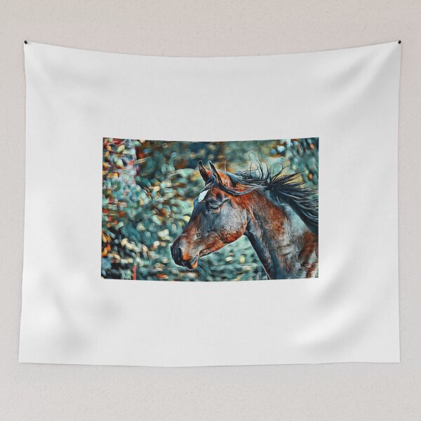 Item preview, Colorful portrait of a thoroughbred horse in cyan and brown designed and sold by NickoPrints.
