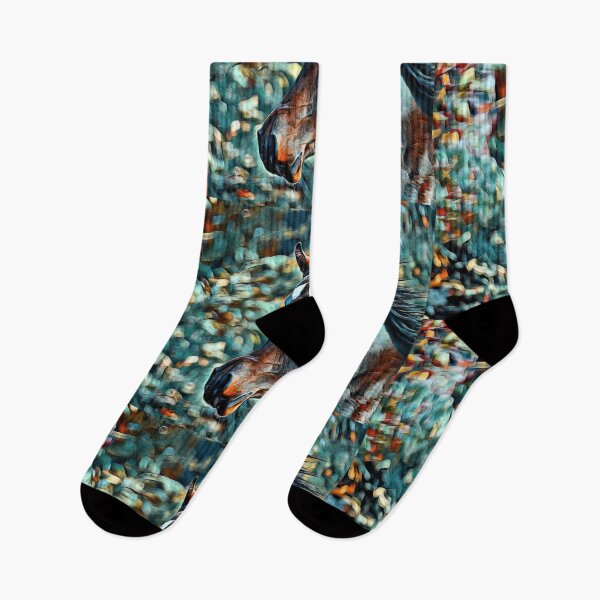 Item preview, Colorful portrait of a thoroughbred horse in cyan and brown designed and sold by NickoPrints.