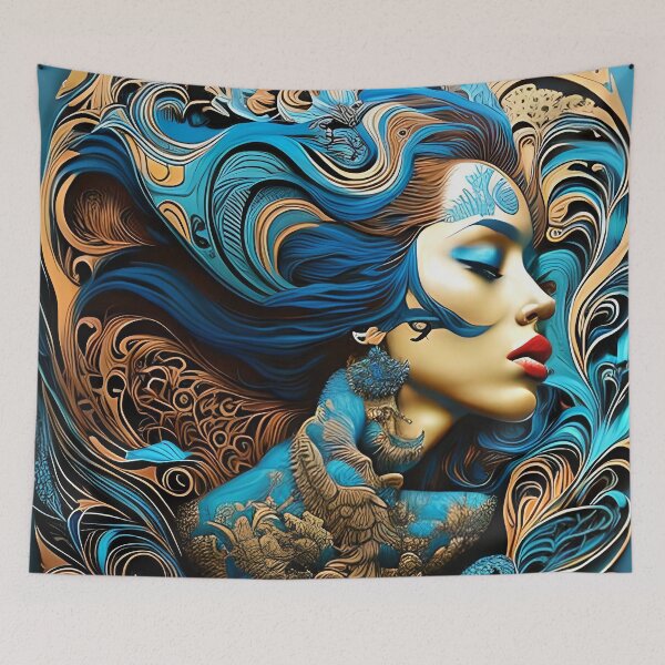 Item preview, Electric Blue Floral Paint Woman designed and sold by CanvasCult.