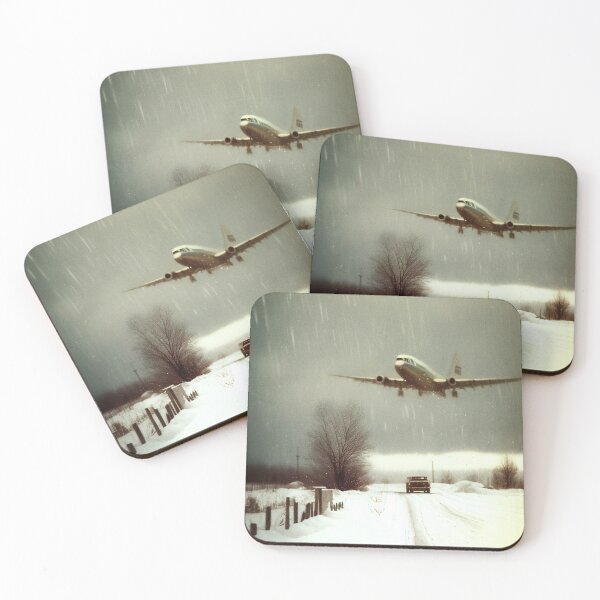 Item preview, Vintage Jet Airplane Landing in Snowfall, AI Generated designed and sold by AirbornePrints.