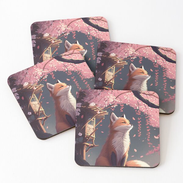 Item preview, Fox and the Sakura blooming, anime style designed and sold by EmeraldeaArt.