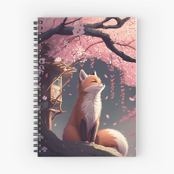 Item preview, Fox and the Sakura blooming, anime style designed and sold by EmeraldeaArt.