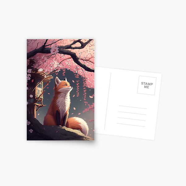 Item preview, Fox and the Sakura blooming, anime style designed and sold by EmeraldeaArt.