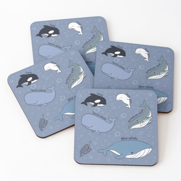 Item preview, Cute Whales pack -  blue Whale orca humpback whale narwhal sperm whale and beluga whale  designed and sold by Yarafantasyart.