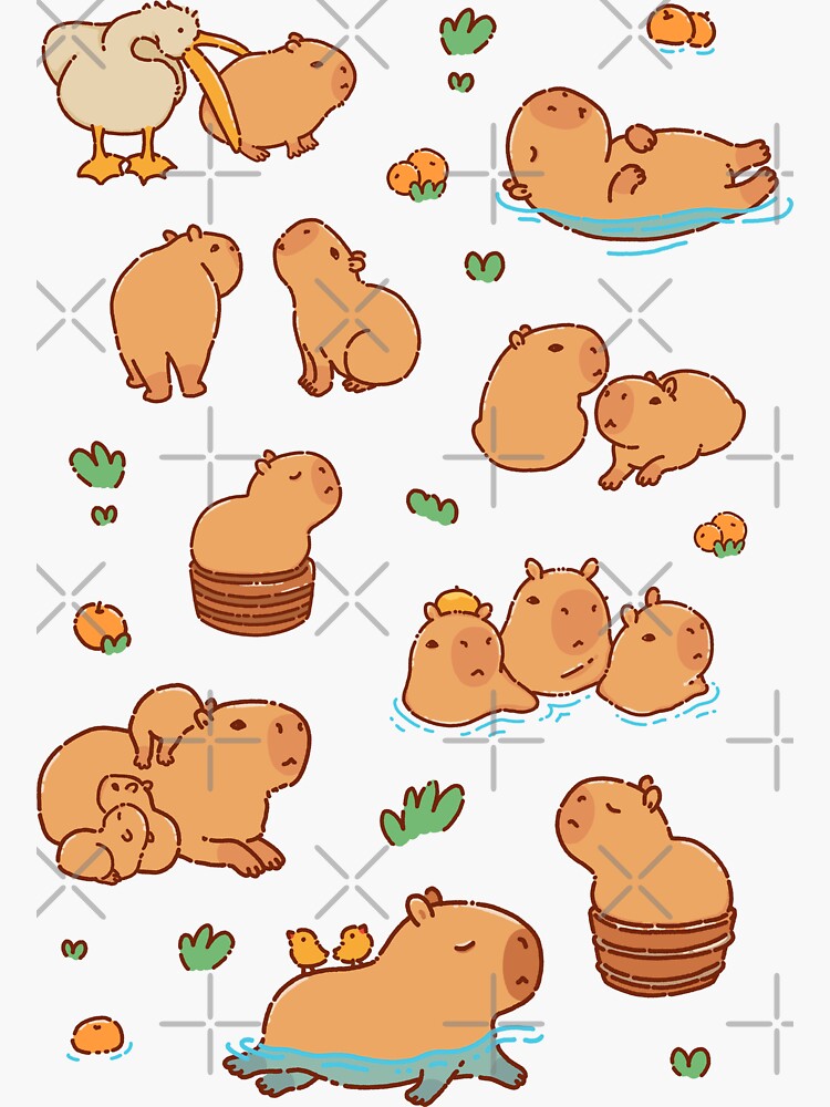 Capybara with a leaf, eat your greens! Sticker for Sale by manydoodles