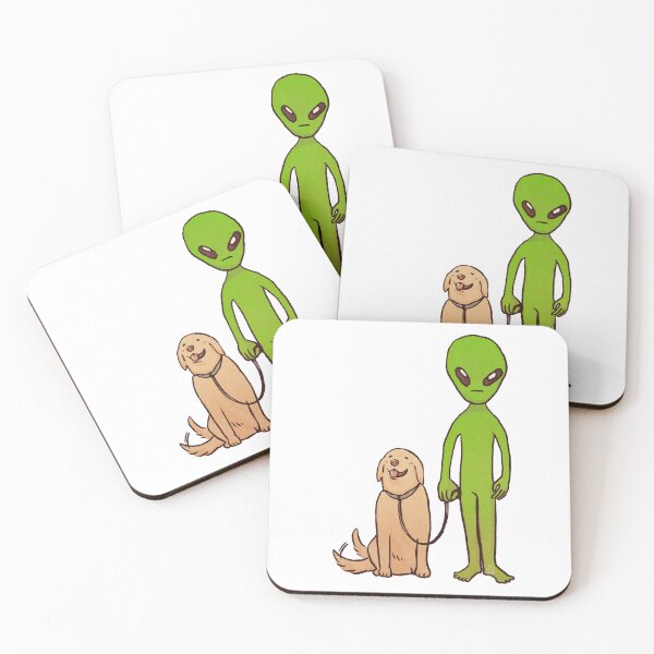 Item preview, Golden retriever sitting next to Alien | funny dogs and aliens designed and sold by Golden Turtle Studio.