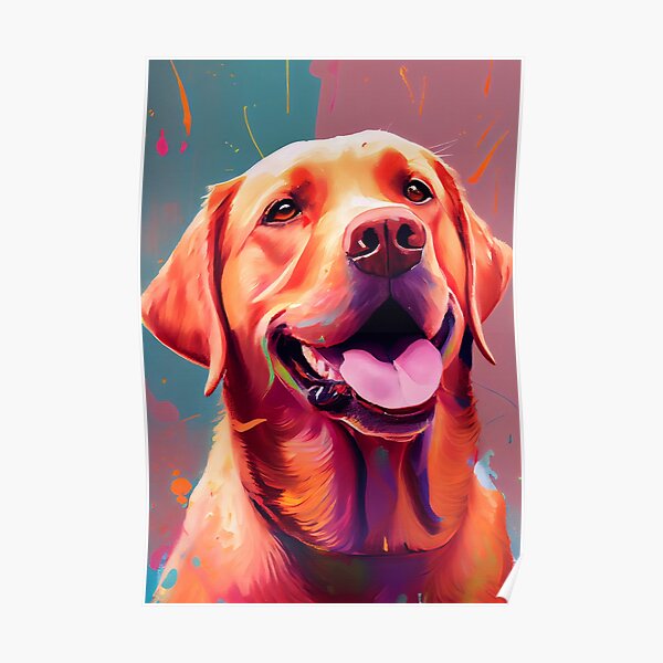 Happy Golden Retriever Abstract Portrait Poster