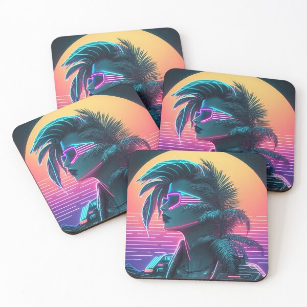 Item preview, Cyber Twilight: Sunset with a Synthwave Female Cyborg designed and sold by Mullet Monkey.