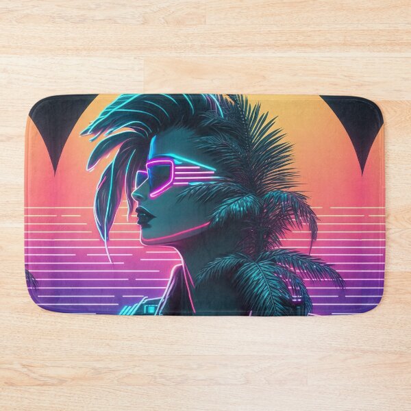 Item preview, Cyber Twilight: Sunset with a Synthwave Female Cyborg designed and sold by Mullet Monkey.