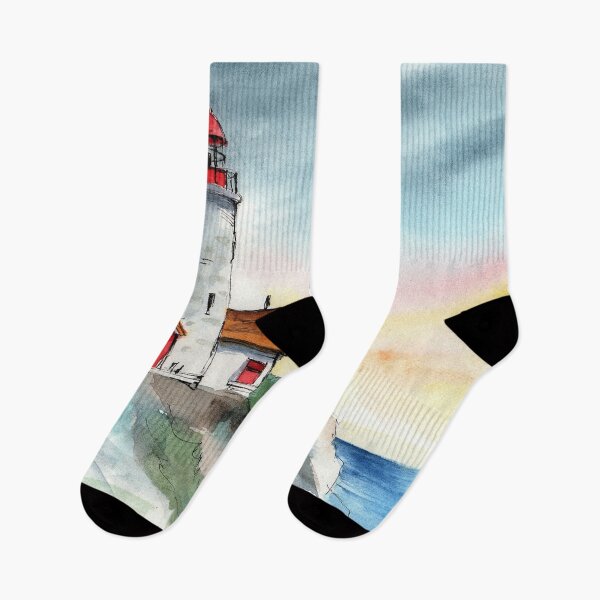Item preview, Watercolor white lighthouse on the hill designed and sold by MaryWatercolor.