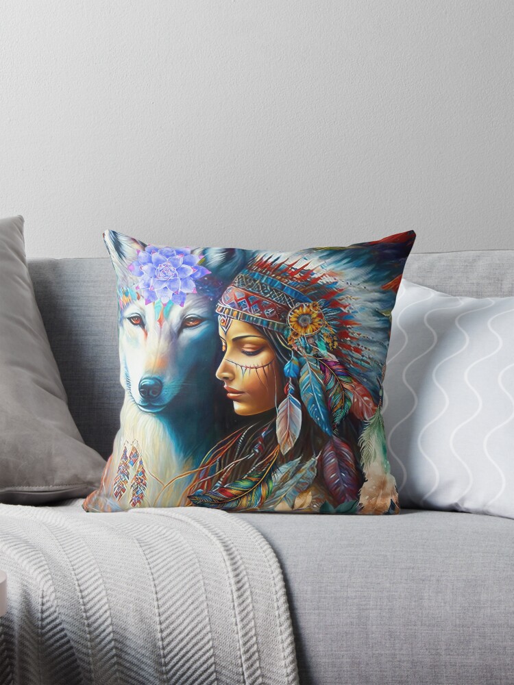Thumbnail 1 of 4, Pillow, Native Princess designed and sold by phatpuppyart.