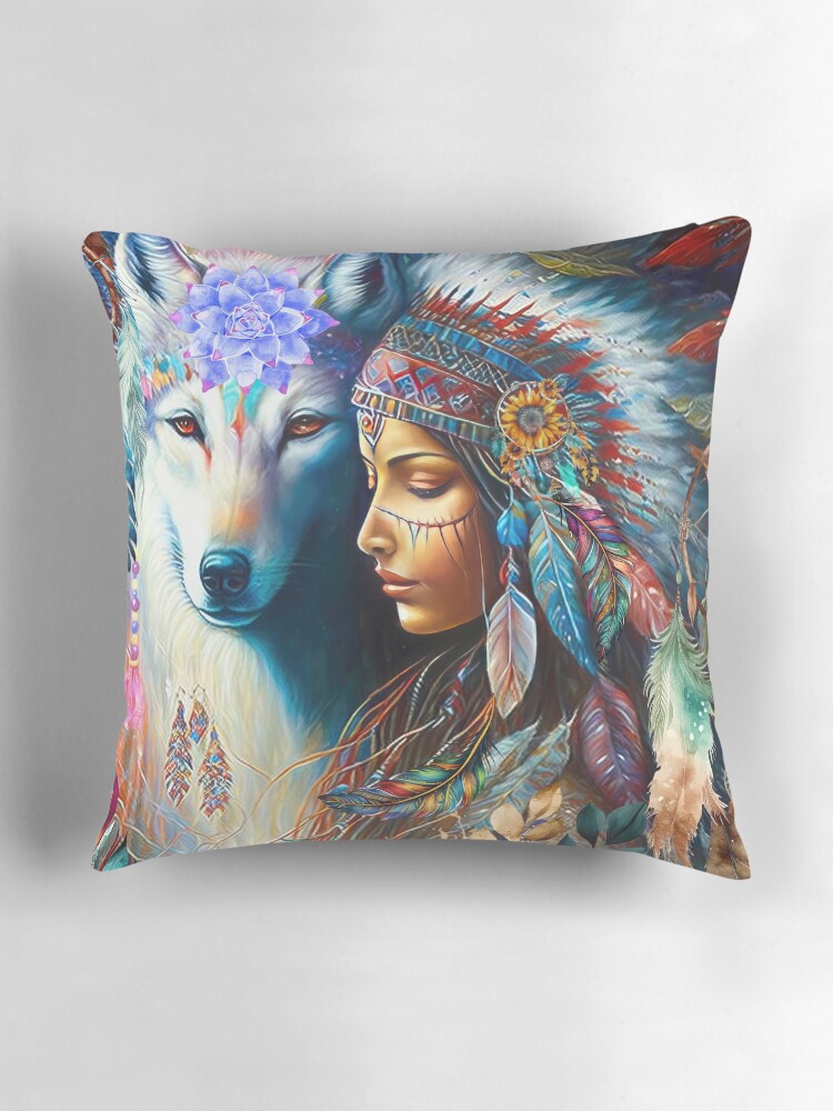Thumbnail 3 of 4, Pillow, Native Princess designed and sold by phatpuppyart.