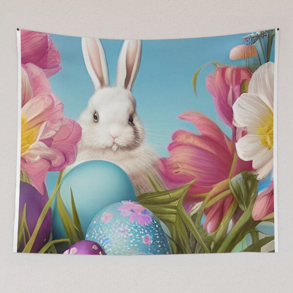 Item preview, Colorful Festive Easter Eggs Easter Bunny Spring Flowers Version 4 designed and sold by DreamingAwake1.
