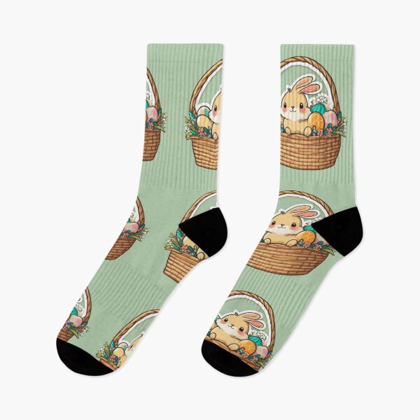 Item preview, A rabbit in a basket with easter eggs and flowers designed and sold by YeKnot.