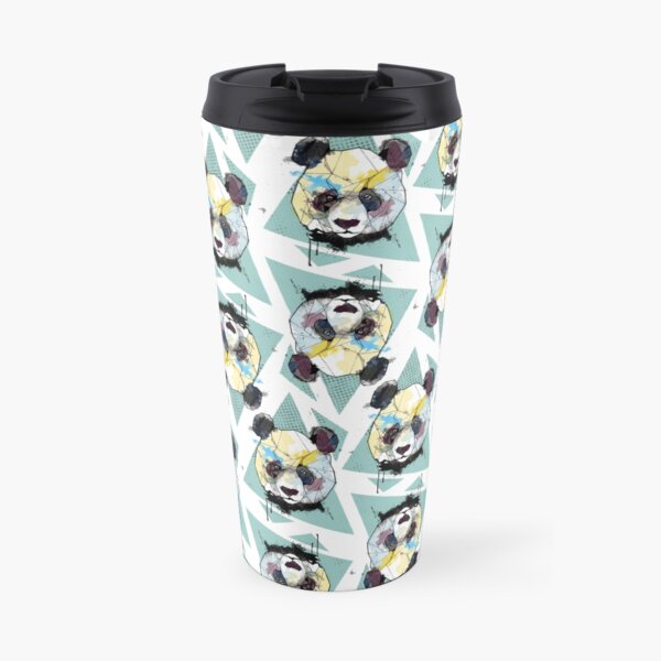 Geometric Watercolor Panda Pattern Travel Mug