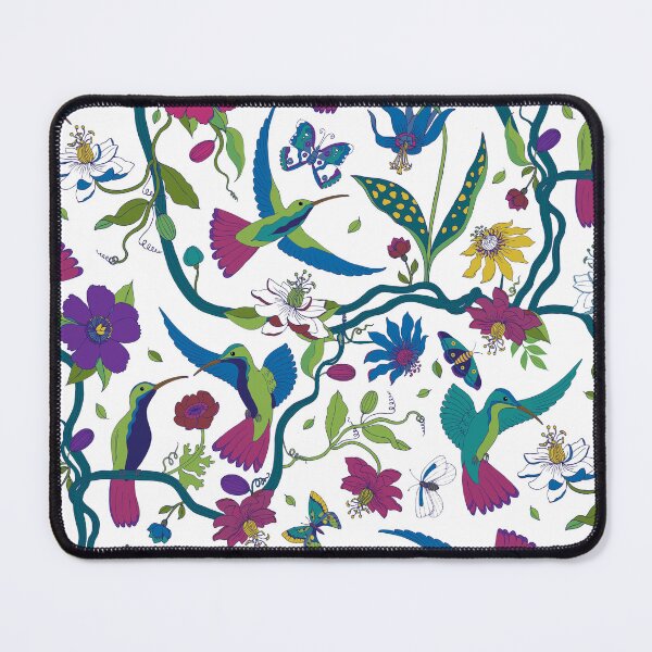 Item preview, Hummingbirds and Passion flowers - on white - pretty floral bird pattern by Cecca Designs designed and sold by Cecca-Designs.