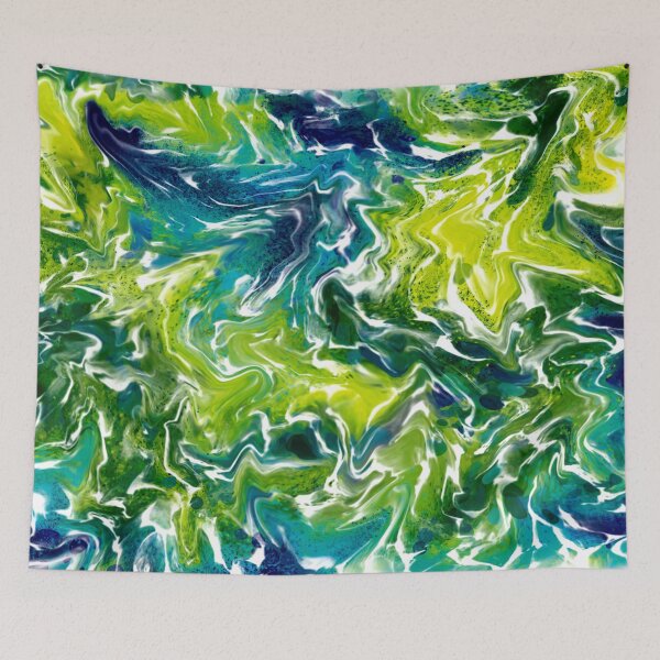 Item preview, Abstract Art - Fluid Art - Liquid Art green blue white designed and sold by Connys Colorful World.