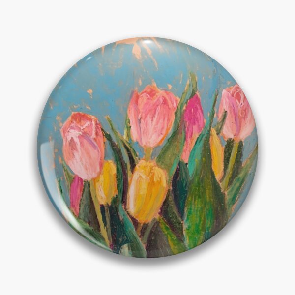 Item preview, Yellow and tulips on blue background designed and sold by DaryaGeft.