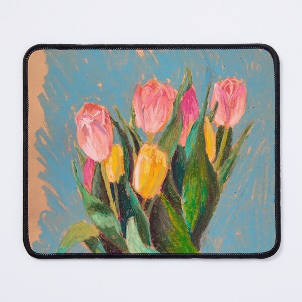 Item preview, Yellow and tulips on blue background designed and sold by DaryaGeft.