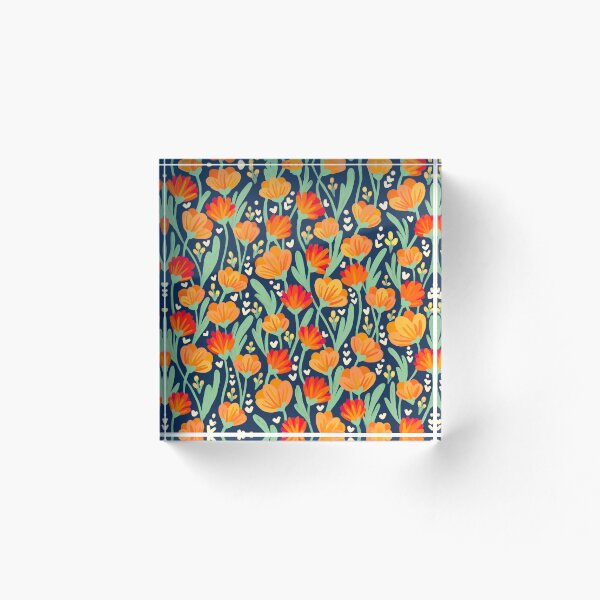 Aperçu de l'œuvre Champ de coquelicots orange - Fond bleu marine créée et vendue par Studio-Ithelda.