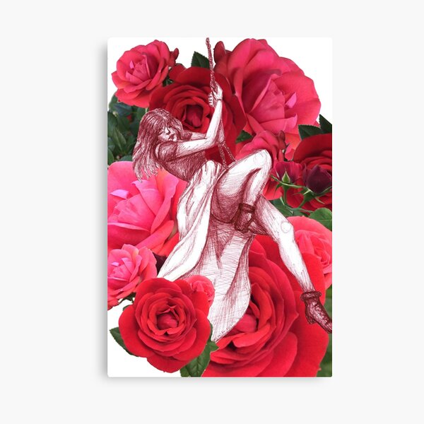 Pink Red Rose Pointilism Printed Brushed Leggings