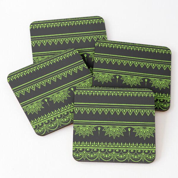 Item preview, South asian patterns kiwi green on black  designed and sold by Chaoticzarts.