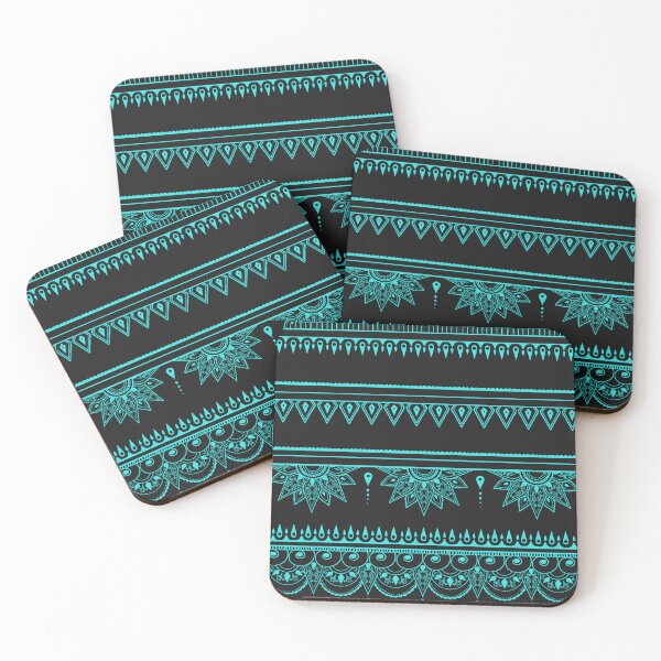 Item preview, South asian patterns aquamarine on black  designed and sold by Chaoticzarts.