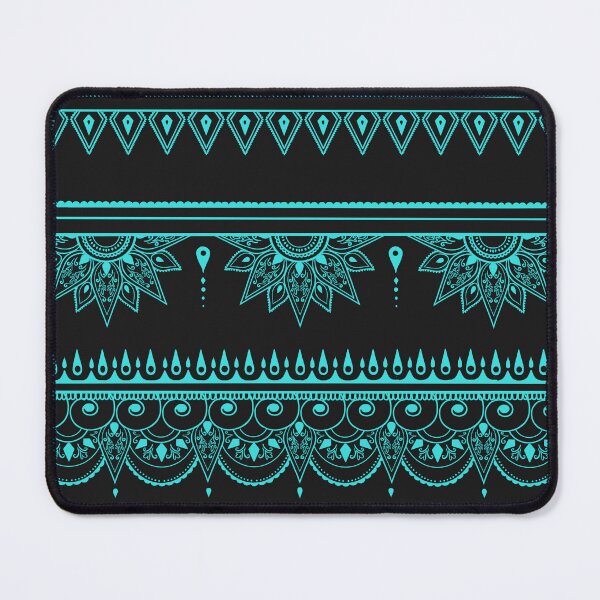Item preview, South asian patterns aquamarine on black designed and sold by Chaoticzarts.
