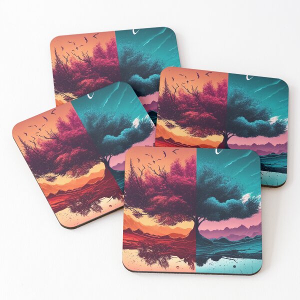 Item preview, Abstract Landscape Lonely Tree Day and Night Art Nature designed and sold by My-Magic-World.