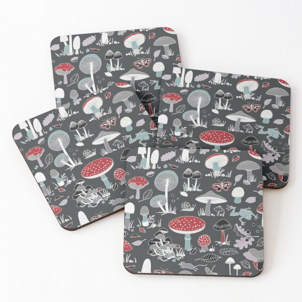 Item preview, Forest Floor in Black, grey and red - fun fungus pattern by Cecca Designs designed and sold by Cecca-Designs.