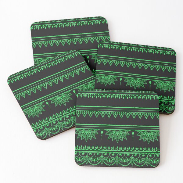 Item preview, South asian patterns neon green on black  designed and sold by Chaoticzarts.
