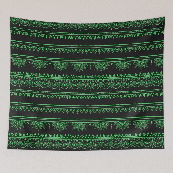 Item preview, South asian patterns neon green on black  designed and sold by Chaoticzarts.