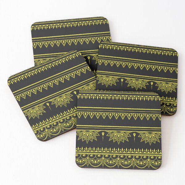Item preview, South asian patterns yellow on black  designed and sold by Chaoticzarts.