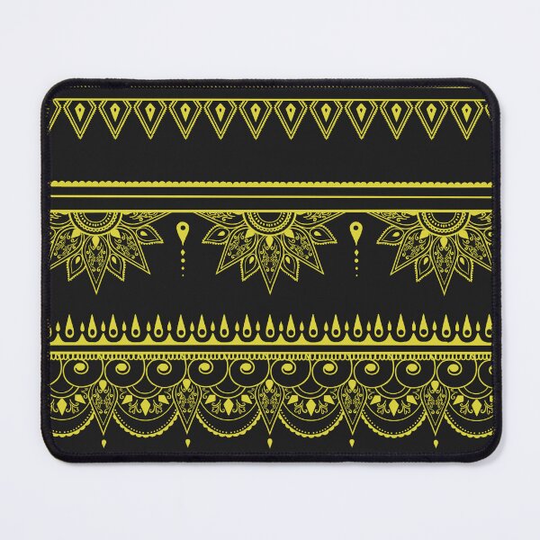 Item preview, South asian patterns yellow on black  designed and sold by Chaoticzarts.