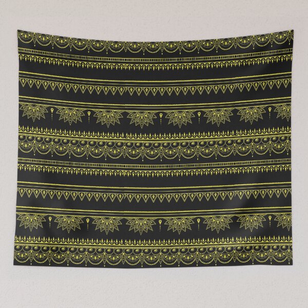 Item preview, South asian patterns yellow on black  designed and sold by Chaoticzarts.