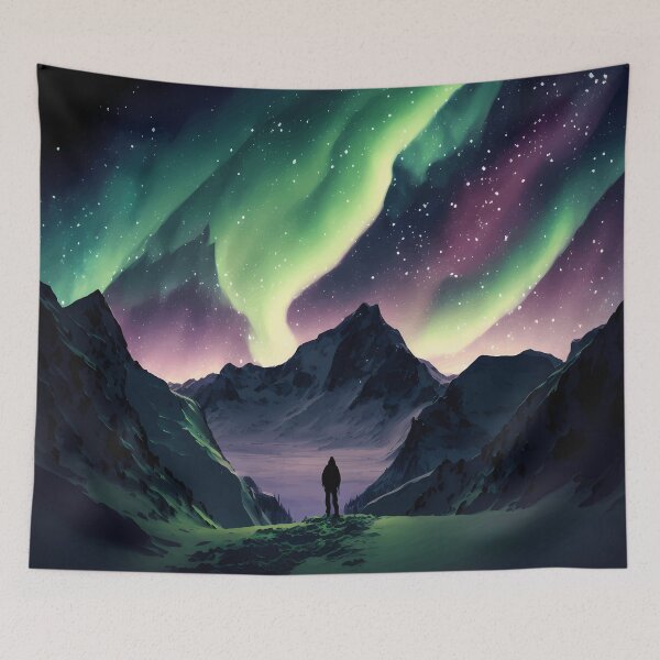 Item preview, The Aurora Borealis over the snow capped mountains designed and sold by PM-Artistic.