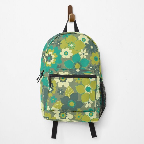 Item preview, Sunshine garden - Green, teal and cream - retro 1960s 1970s inspired floral by Cecca Designs designed and sold by Cecca-Designs.