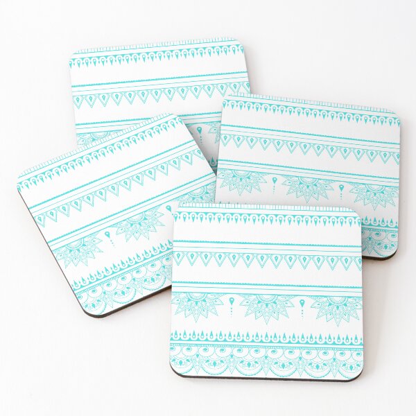 Item preview, South asian patterns aquamarine on white designed and sold by Chaoticzarts.