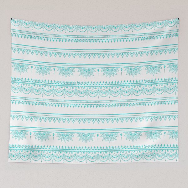 Item preview, South asian patterns aquamarine on white designed and sold by Chaoticzarts.