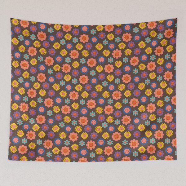 Item preview, Retro floral groovy pattern in orange and brown designed and sold by ReneMagritteArt.