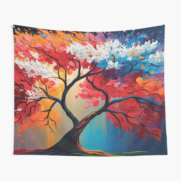 Multicolored Tree Oil Painting Tapestry