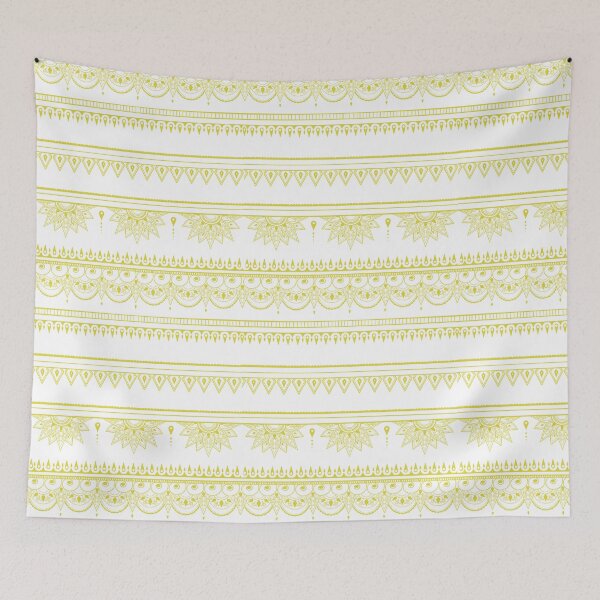 Item preview, South asian patterns yellow on white designed and sold by Chaoticzarts.