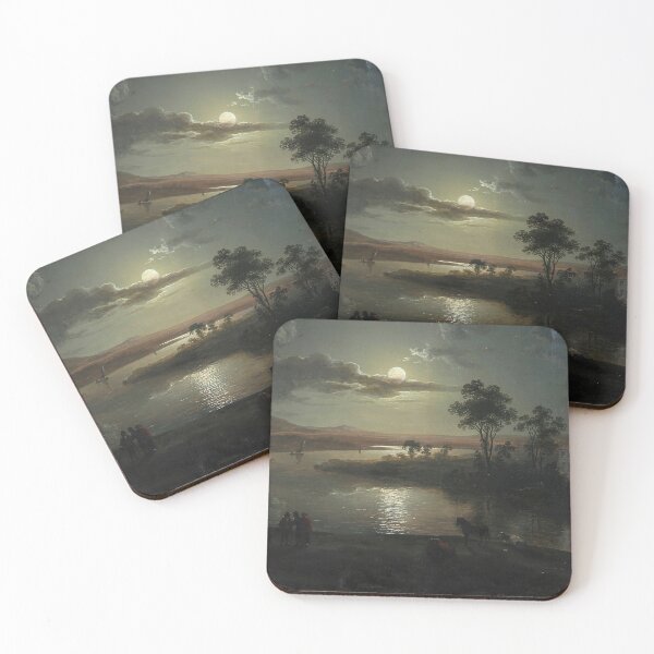 Item preview, Abraham Pether - Evening scene with full moon and persons full painting designed and sold by r2e1a.