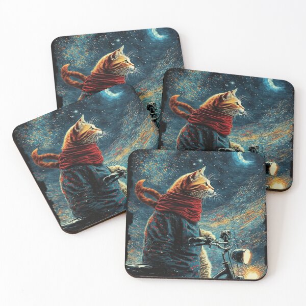 Item preview, Cat with bike walking home at night designed and sold by Scraponzo.