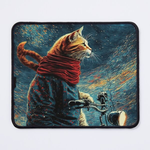 Item preview, Cat with bike walking home at night designed and sold by Scraponzo.
