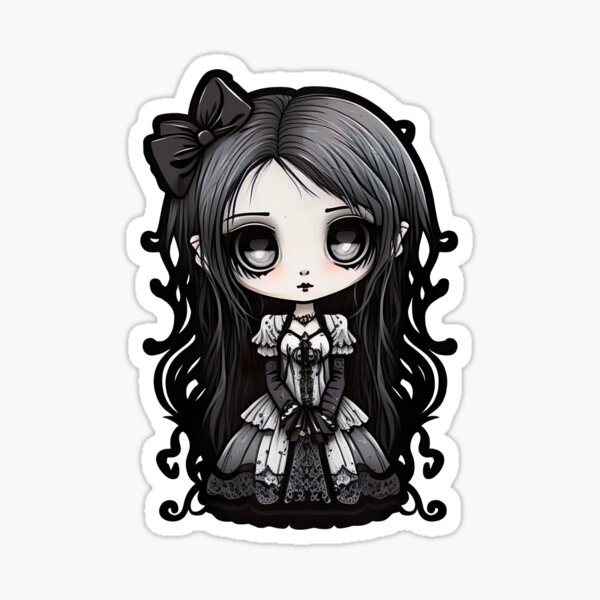 Cute Gothic Girl With Black Birds' Sticker