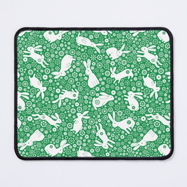 Item preview, White Rabbits with flowers - Easter Bunnies - white and emerald green pattern by Cecca Designs designed and sold by Cecca-Designs.